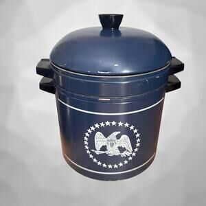 Vintage West Bend Eagle Blue Enamel Steamer Pot with Basket & Lid USA Patriotic